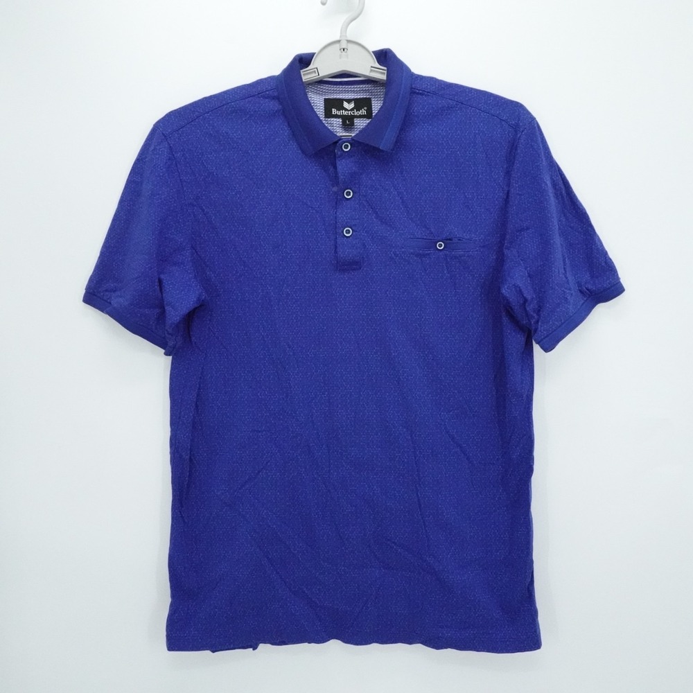 Buttercloth Shirt Mens L Blue Geometric Print‎ Pocket Short Sleeve Golf Preppy